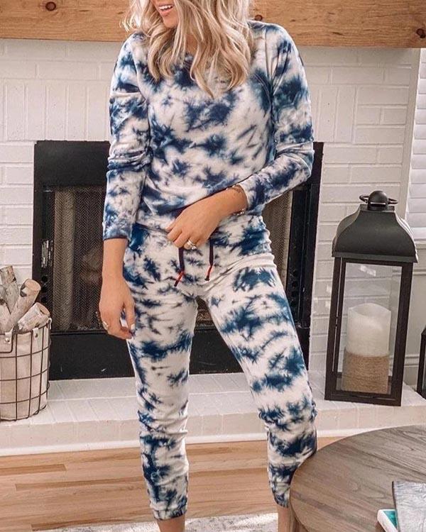 Comfy Loose Tie Dye Waist Tie Sweatsuit
